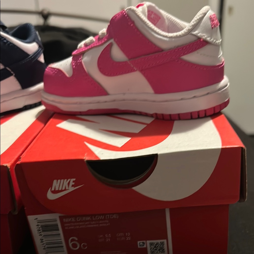 Two pairs of dunks! low pink/white and Midnight blue/ White